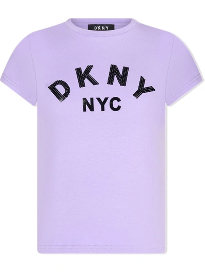 Dkny Kids' Sequin Logo T-shirt In Purple