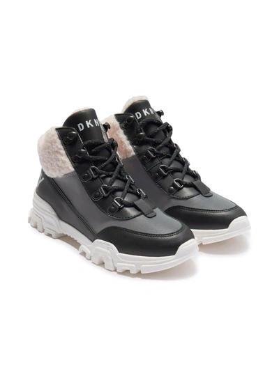 Dkny Kids' Faux-shearling Trim Trainers In Black