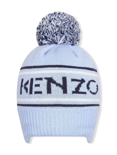 Kenzo Babies' Logo印花针织套头帽 In Blue