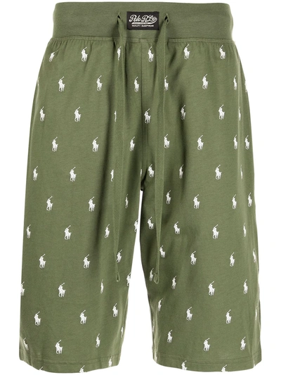 Polo Ralph Lauren All-over Logo Print Track Shorts In Green