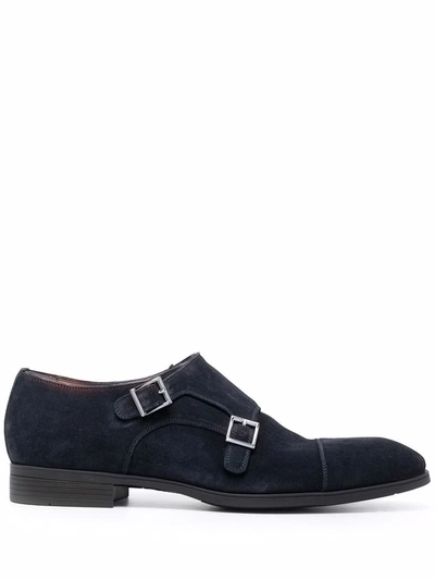 Santoni Double Buckle Monk Shoes In Blue