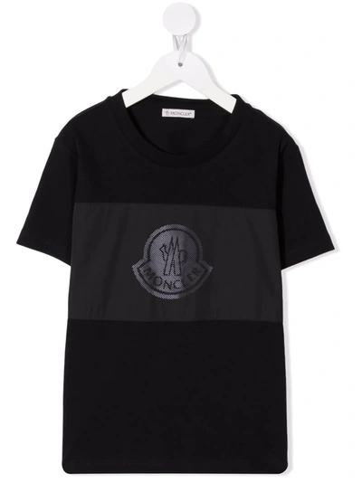 Moncler Kids' Perforated-logo Panelled T-shirt In Black