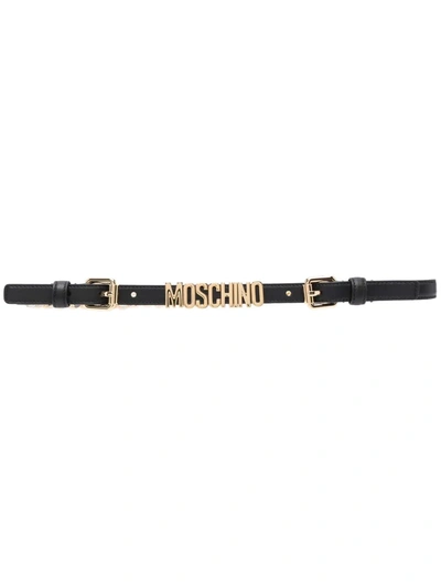 Moschino Logo-plaque Leather Belt In Black
