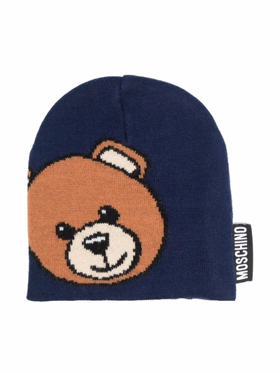 Moschino Kids' Bear-motif Knitted Beanie In Blue