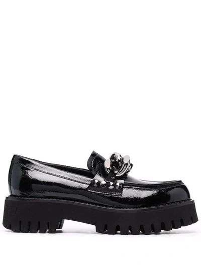 Casadei Chain-trim Patent-leather Loafers In Black