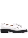 Stuart Weitzman Mila Lift Tassel-embellished Loafers In Weiss
