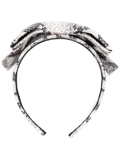 Alessandra Rich Snakeskin-effect Bow Hairband In Grau
