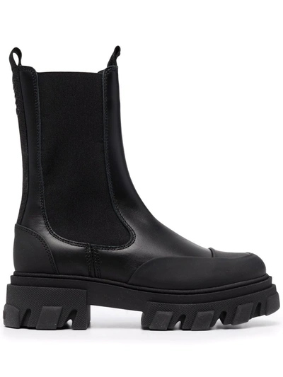 Ganni Ridged-sole Boots In Schwarz