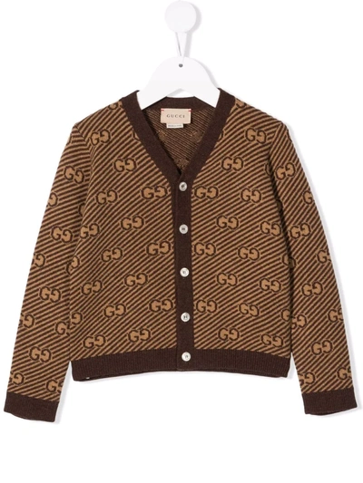 Gucci Kids' Logo Long-sleeve Cardigan In Brown