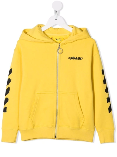 Off-white Kids' Logo印花拉链连帽衫 In Yellow