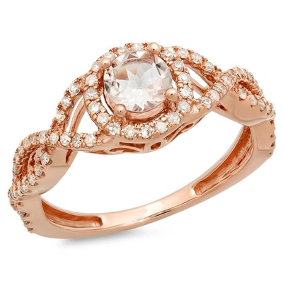Dazzling Rock Dazzlingrock Collection 10k 5 Mm Round Morganite & Diamond Ladies Split Shank Halo Engagement Ring In Gold Tone,pink,rose Gold Tone,white