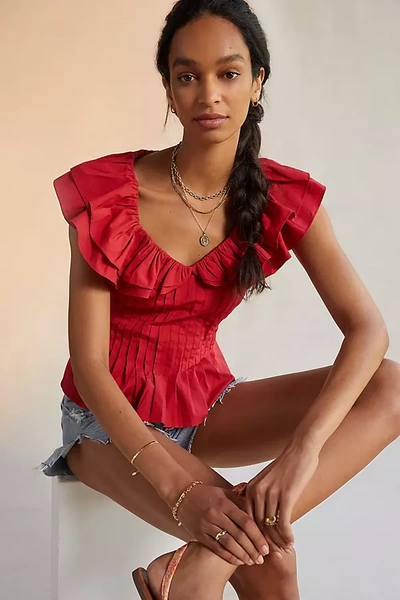 Forever That Girl Pintucked Ruffle Blouse In Red