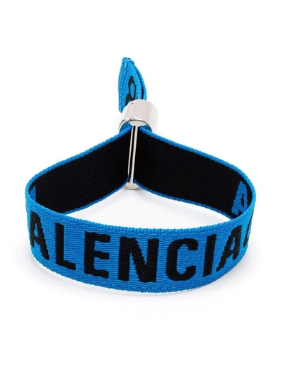 Balenciaga Logo细节手链 In Royal Blue/silver