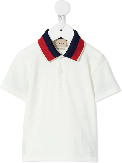 Gucci Babies' Stripe-edge Cotton Polo Shirt In White