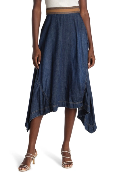 Brunello Cucinelli Denim Blue Lavaggio Midi Skirt In Denim Blue Lavaggio Dark