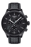 Tissot Chrono Xl Nba Leather Strap Watch, 45mm In Black/ Grey