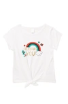 Harper Canyon Kids' Tie Front Graphic Tee In White Rainbow Celebrate