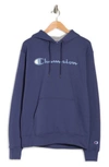 Champion Powerblend Graphic Drawstring Hoodie In Classic Sky Blue