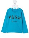 Msgm Logo-print Crew Neck Sweatshirt In Blue