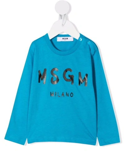 Msgm Babies' Logo-print Crew Neck Sweatshirt In Blue