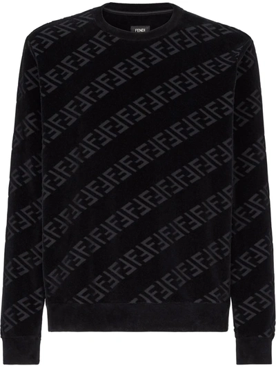 Fendi Diagonal Ff Velvet Sweatshirt In Black