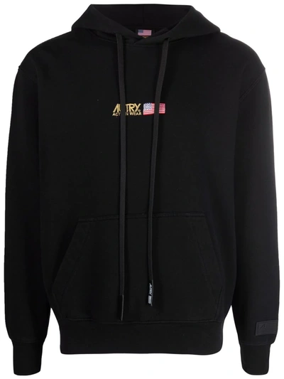 Autry Embroidered Logo Cotton Hoodie In Black