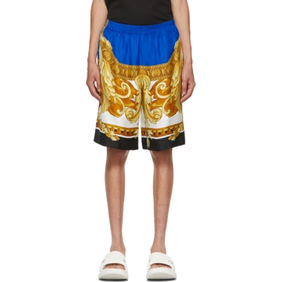 Versace Blue Silk Medusa Renaissance Shorts In Multicolor