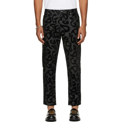 Dolce & Gabbana Loose Stretch Jeans With Flocked Dg Print In Multicolor