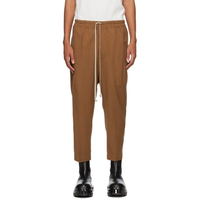 Rick Owens Tan Wool Cropped Drawstring Astaires Trousers In 24 Honey