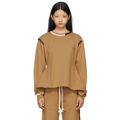 Jw Anderson Asymmetric Embroidered Cotton-jersey Sweatshirt In Tobacco