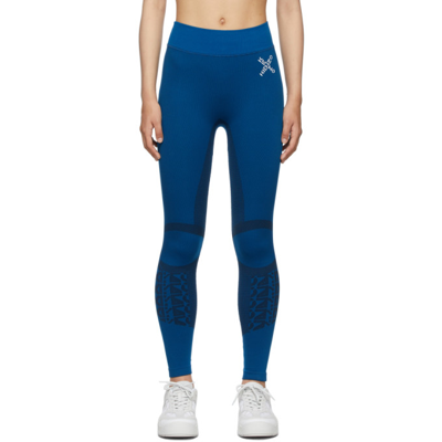 Kenzo Sport Stretch Fabric Leggings With Logo Print In Blue