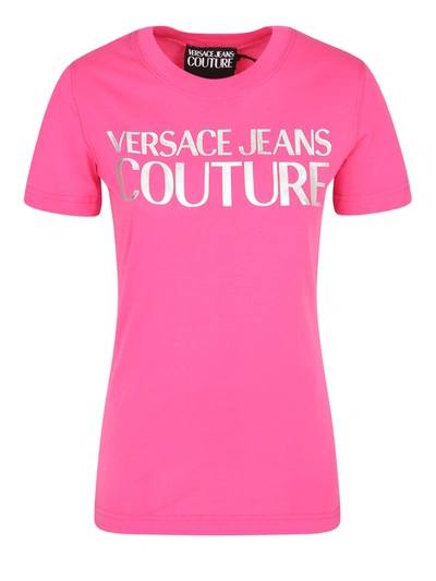 Versace Jeans Couture Tshirt With Laminated Logo In Pink