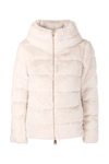 Herno Faux-fur Short Down Zip Jacket In Crema