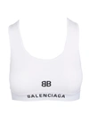 BALENCIAGA WHITE SPORTS BRA WITH BLACK BB LOGO,657376-3A8B8 9000