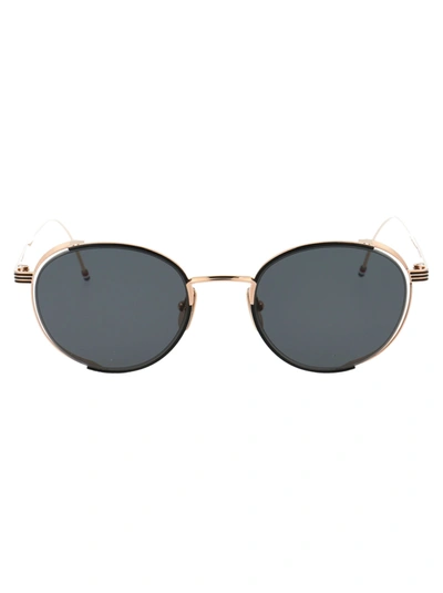Thom Browne Tb-106 Sunglasses In Black Enamel-12k Gold W/ Dark Grey -ar