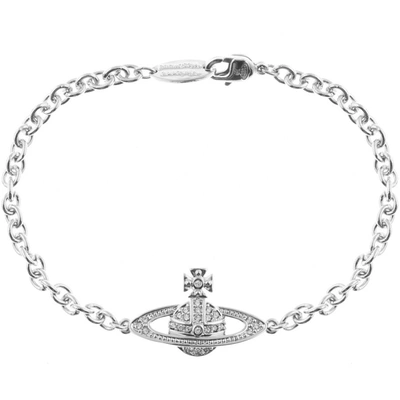 Vivienne Westwood Mini Bas Relief Brass And Swarovski Crystal Chain Bracelet In Silver