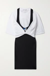 ALEXANDER WANG T LAYERED APPLIQUÉD STRETCH-JERSEY AND RUCHED COTTON MINI DRESS
