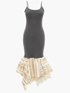 Jw Anderson Metallic Satin-jacquard And Ribbed Cotton Midi Dress In Grey