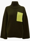 Jw Anderson Patch-pocket Roll-neck Knit Sweater In Green
