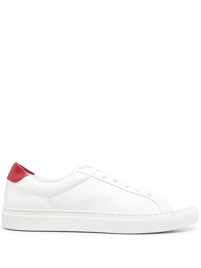 Scarosso Cosmo Leather Sneakers In White Calf And Red Heel Tab