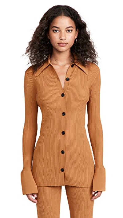 A.l.c Eleanor Rib Knit Polo Cardigan In Brown