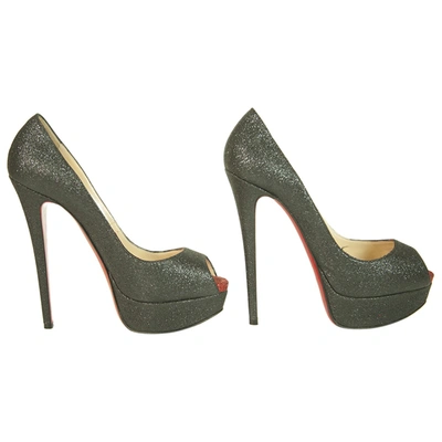 Pre-owned Christian Louboutin Lady Peep Glitter Heels In Blue