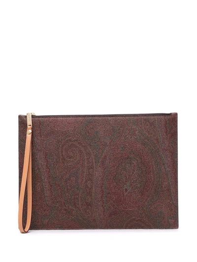 Etro Paisley-print Calf Leather Clutch In Multi