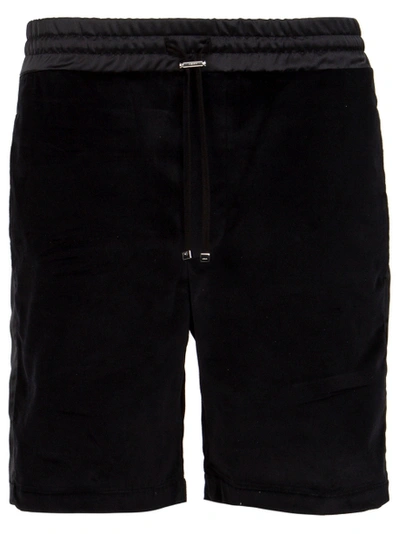 Amiri Satin Side Stripe Velvet Drawstring Shorts In Black,black