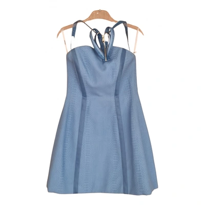 Pre-owned Versace Linen Mini Dress In Blue