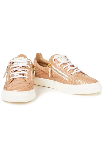 Giuseppe Zanotti Snake-effect Leather Sneakers In Neutrals