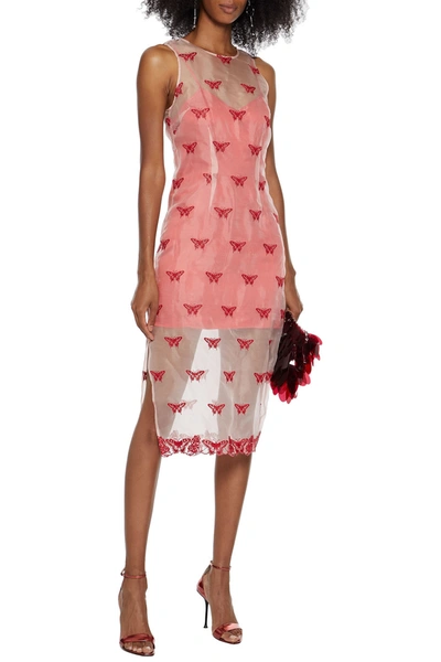 Fleur Du Mal Embroidered Silk-blend Organza Midi Dress In Baby Pink