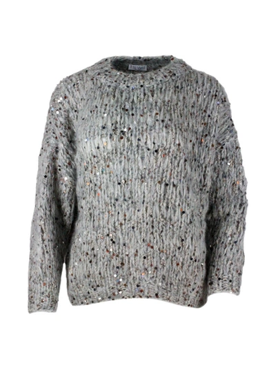 Brunello Cucinelli Dazzling Tweed Sweater In Grey
