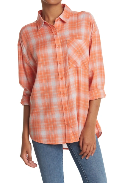 Abound Oversized Flannel Shirt In Coral- Pink Haley Plaid