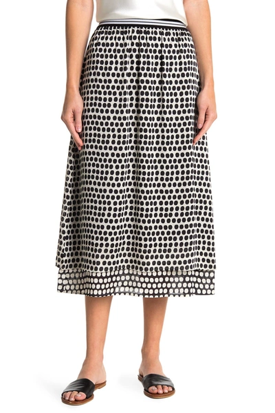 Daniel Rainn Dot Printed Tiered Midi Skirt In K580 Ivory/black